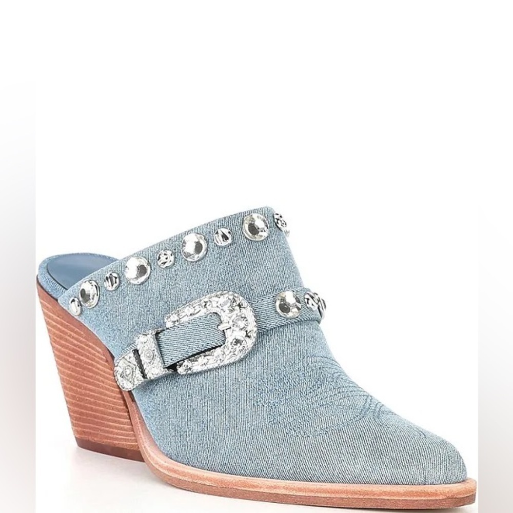 Embellished Denim Wedge Mules size 6.5 - Picture 15 of 15